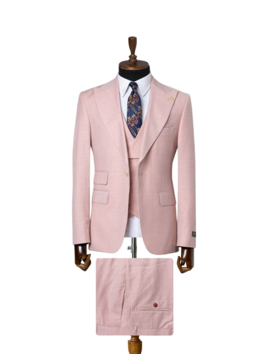 Men's Senzo Rivolli Single Breasted One Button Three Piece Suit | Blush