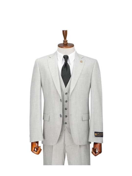 Bilbao Two Button Three Piece Premium Suit | Light Grey