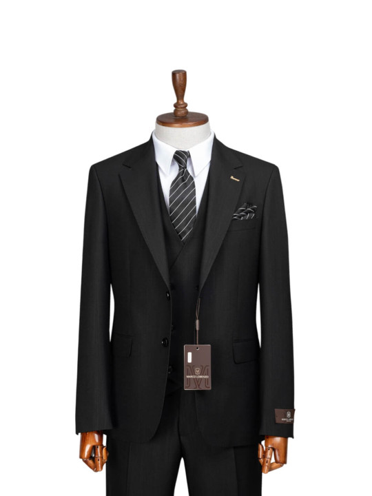 Marco Lorenzo Two Button Three Piece Premium Suit | Black