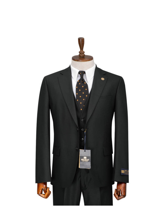 Bilbao Two Button Three Piece Premium Suit | Black