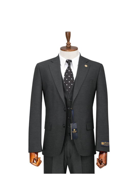 Bilbao Two Button Three Piece Premium Suit | Charcoal Gray