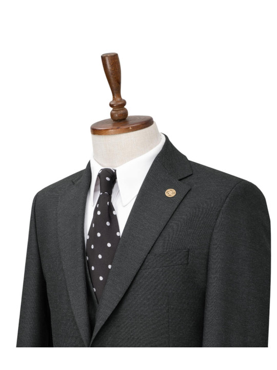 Bilbao Two Button Three Piece Premium Suit | Charcoal Gray