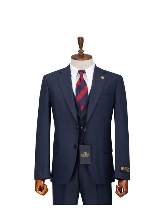 Bilbao Two Button Three Piece Premium Suit | Navy Blue
