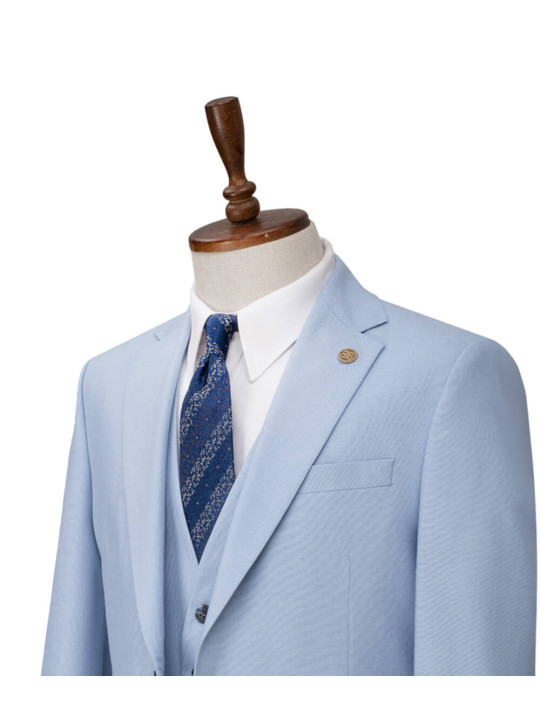 Bilbao Two Button Three Piece Premium Suit | Sky Blue