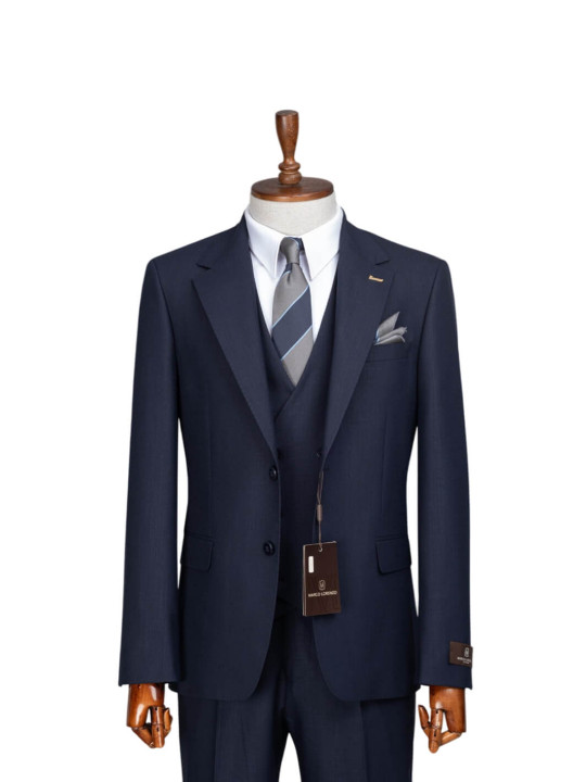 Marco Lorenzo Two Button Three Piece Premium Suit | Navy Blue