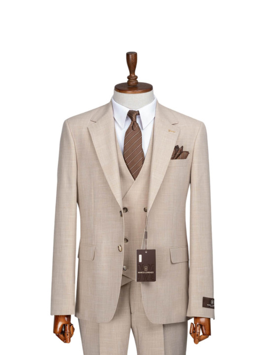 Marco Lorenzo Two Button Three Piece Premium Suit | Light Brown