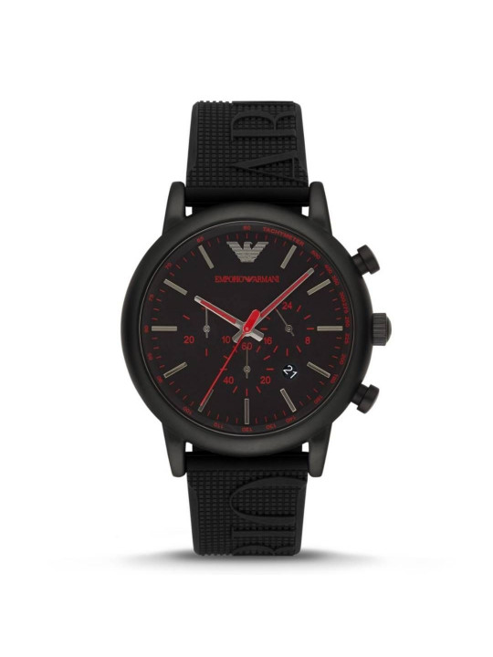 NEW ARMANI BLACK RUBBER WATCH WITH RED DIAL