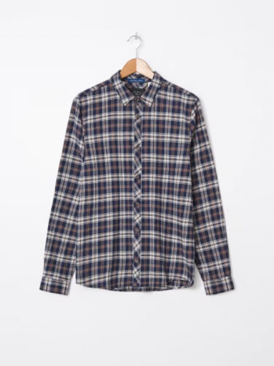 Men's Checked Casual Flannel LS Shirt | Brown