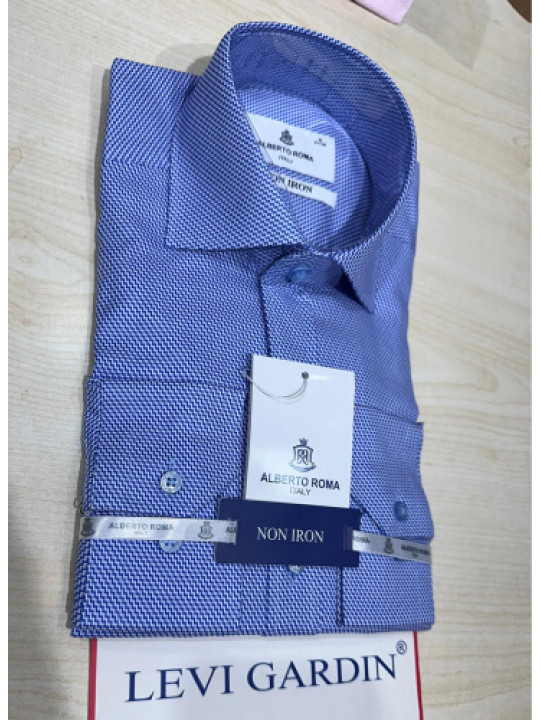 Alberto Roma Zigzag Patterned LS Shirt | Blue 