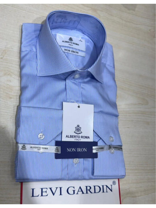 Alberto Roma white Striped LS Shirt | Blue 