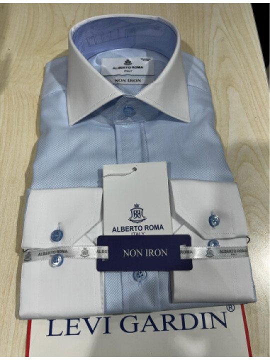 Alberto Roma LS Shirt White Collar | Light Blue