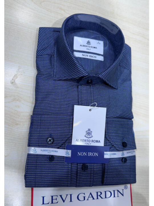 Alberto Roma Navy Dotted LS Shirt | Navy Blue