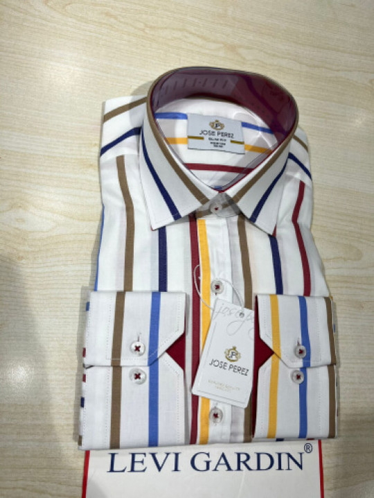 Jose Perez LS White Shirt Stripes | Multicolored