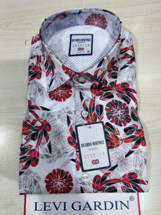 Ricardo Martinez SS White Shirt With Floral Pattern | Red | Black