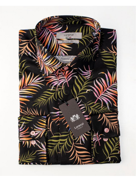 Lorenzi Italy LS Shirt With Tree Patterns | Black