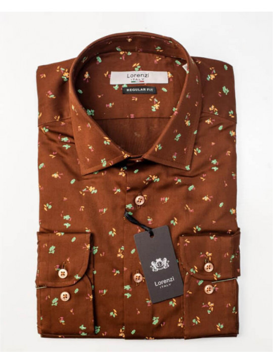 Lorenzi Italy LS Shirt With Leaves | Brown