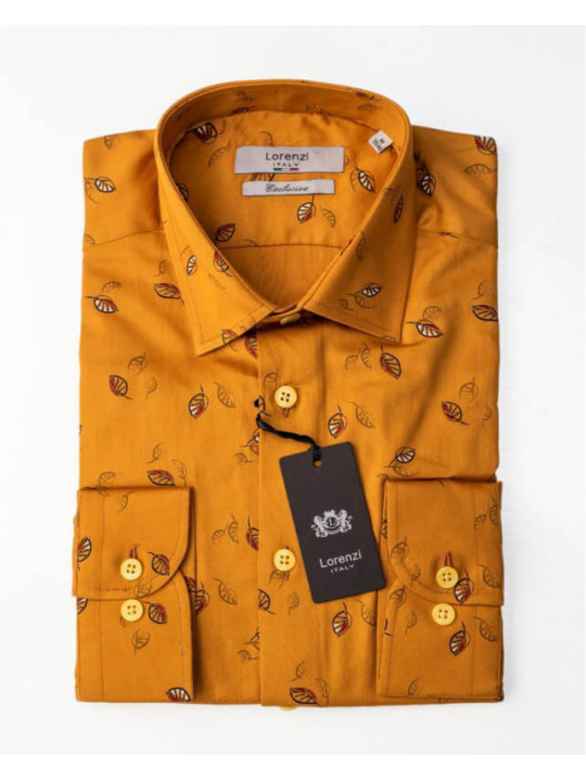 Lorenzi Italy LS Shirt With Leaf Design | Carrot Orange