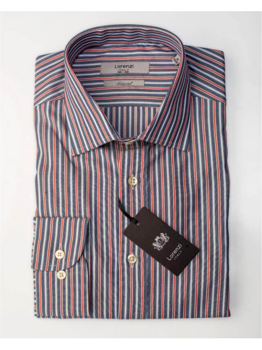 Lorenzi Italy Striped LS Shirt | Grey | Blue | Pink