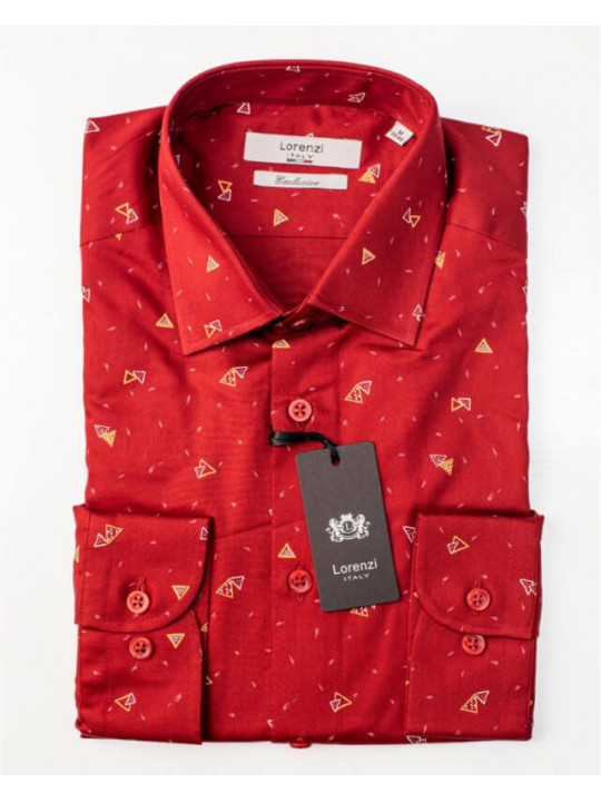 Lorenzi Italy LS Shirt With Pizza Design } Red