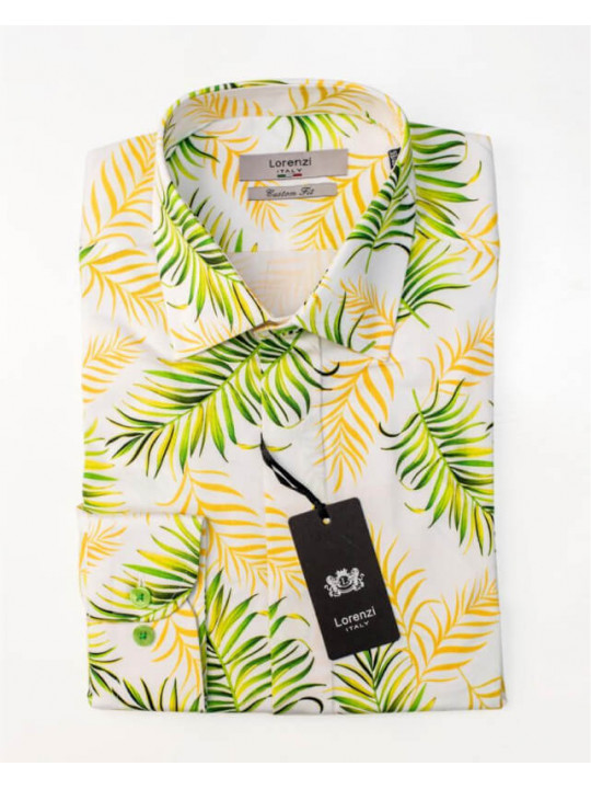Lorenzi Italy White Beach LS Shirt With Tree Design