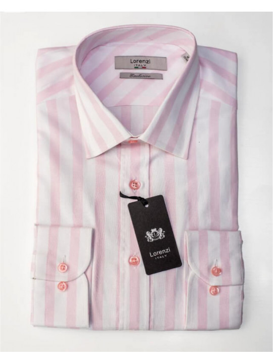 Lorenzi Italy White Pink Striped LS Shirt