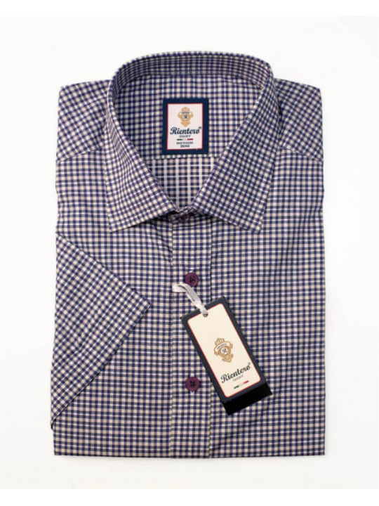 Rientero Italy Blue Brown Checked LS Shirt