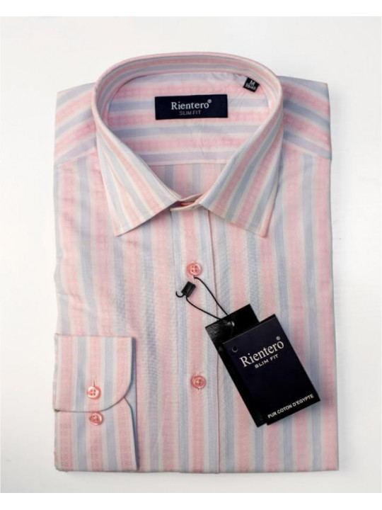 Rientero Italy White Pink Blue Striped LS Shirt