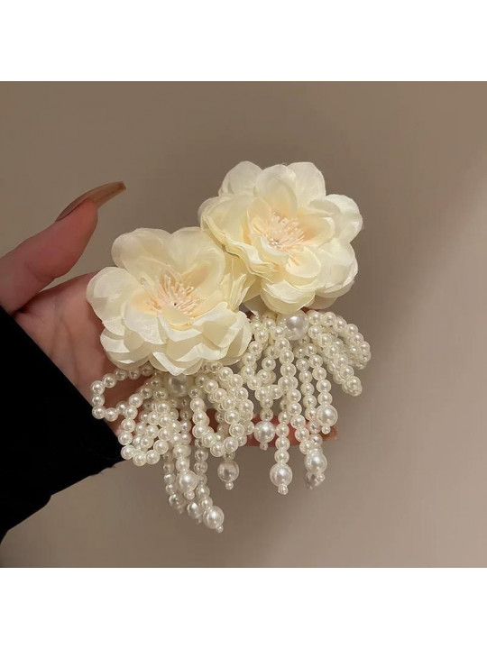 Bohemian White White Big Cloth Flower Earrings Statement Jewelry