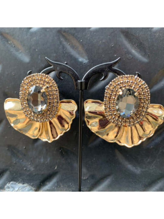 Rhinestone Decor Ginkgo Biloba Stud Earrings