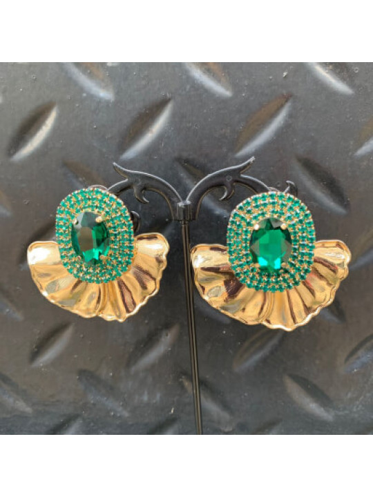 Vintage Green Rhinestone Molded Earrings 