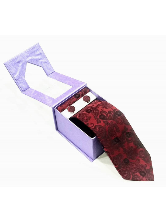  New Baroque Patterned Tie with Matching Cufflinks | Bordeaux