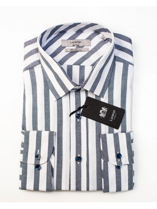 Lorenzi Italy Charcoal White Striped LS Shirt