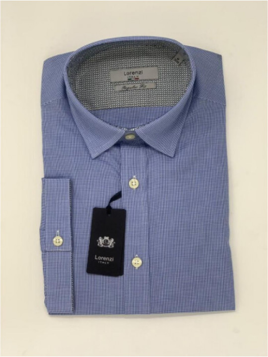 Lorenzi Italy Minimal Check Blue LS Shirt
