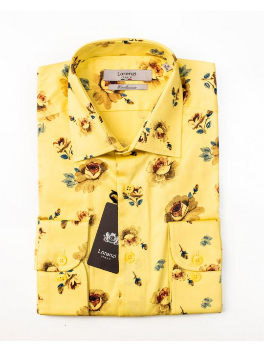 Lorenzi Italy Yellow Flower LS Shirt