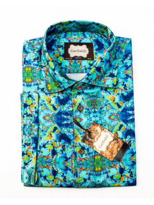 Garibaldi Blue Multi-patterned SS Shirt