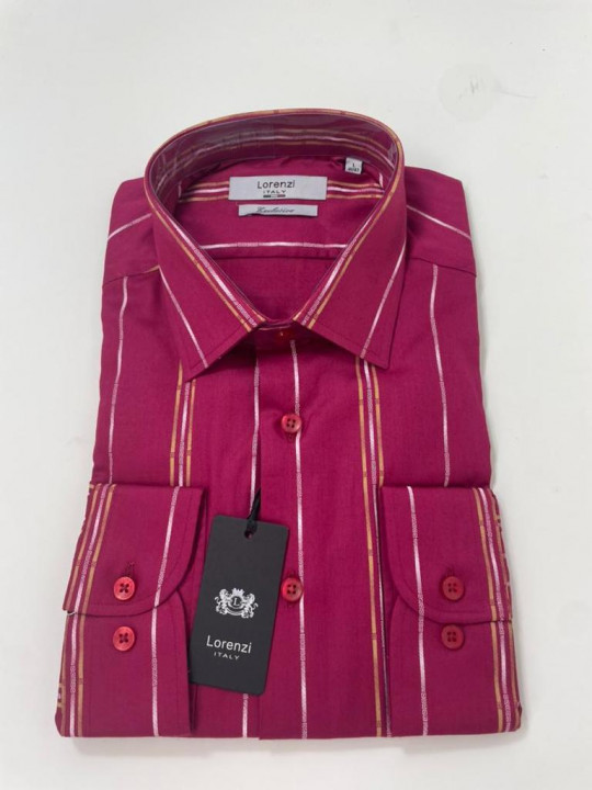 Lorenzi Italy  Deep Pink Striped LS Shirt