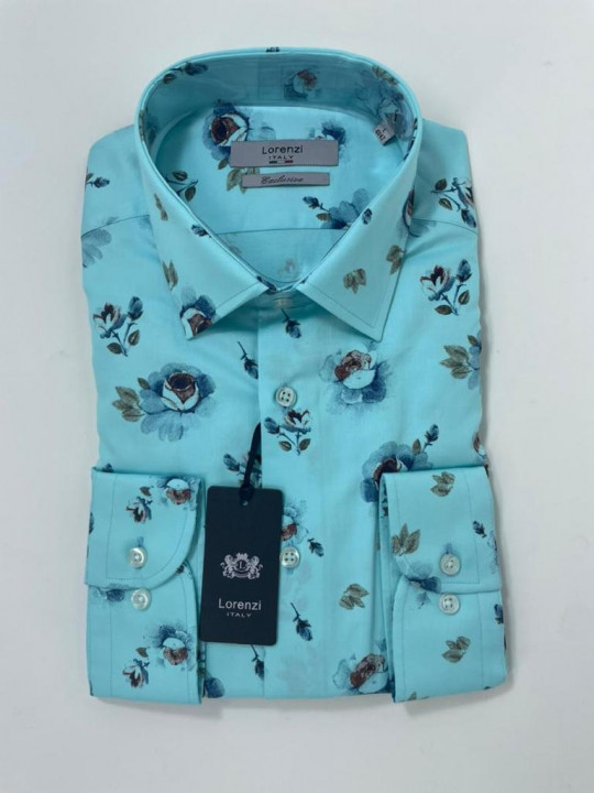 Lorenzi Italy Floral Design Mint LS Shirt
