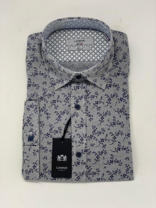 Lorenzi Italy Grey Floral Design LS Shirt