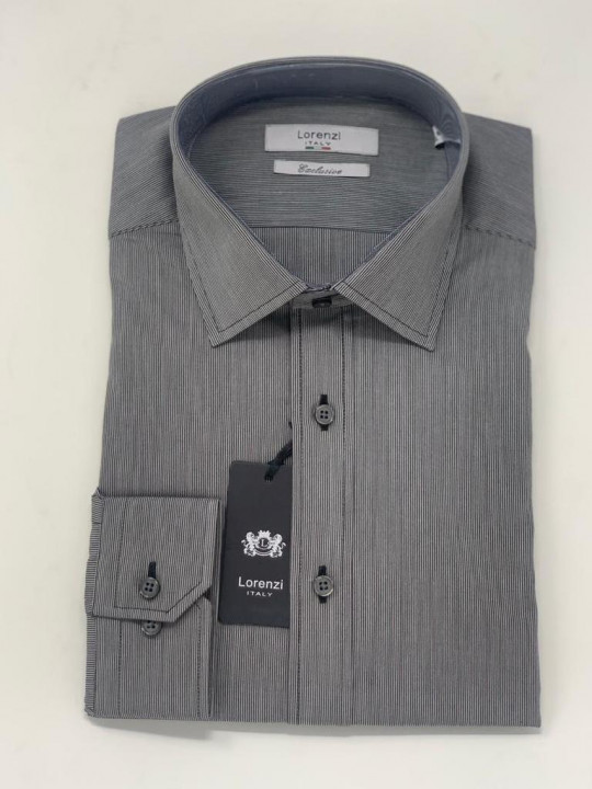 Lorenzi Italy Grey LS Shirt Minimal Black Lines
