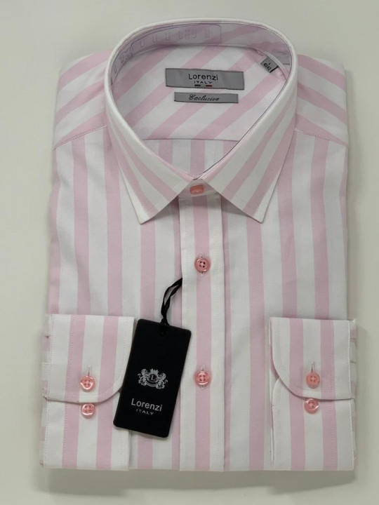 Lorenzi Italy Pink White Striped LS Shirt