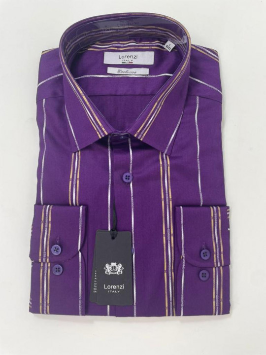 Lorenzi Italy Purple Striped LS Shirt