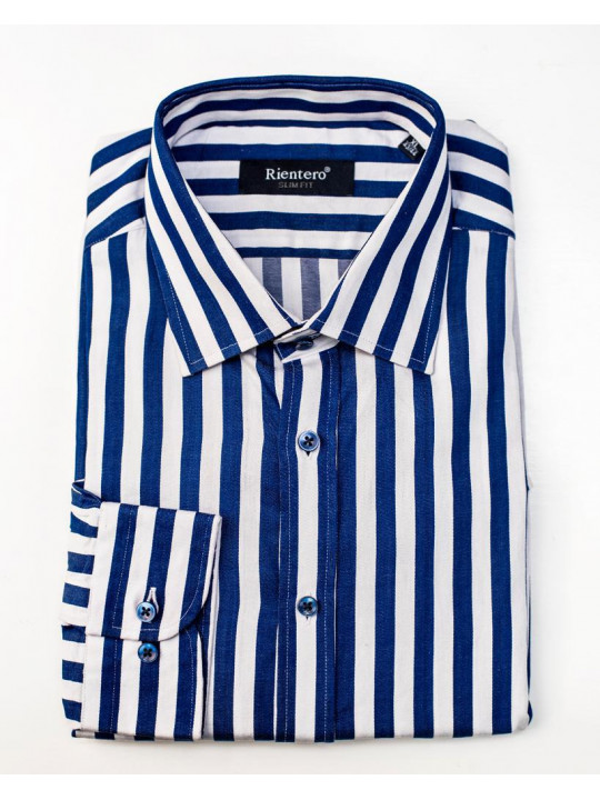 Rientero Italy Blue White Striped LS Shirt