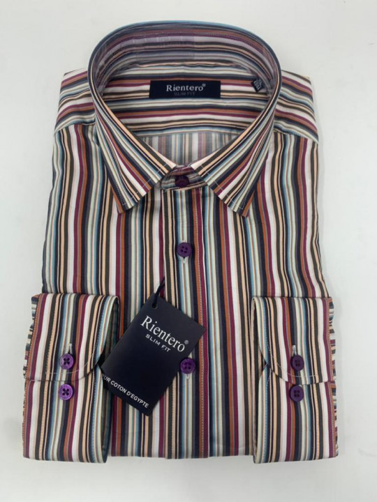 Rinetero Italy Purple Brown Striped LS Shirt