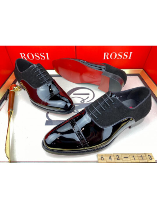 Rossi Shiny Mens Laced Shoe - Black