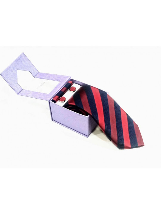  New Striped Tie with Matching Cufflinks | Red And Dark Blue