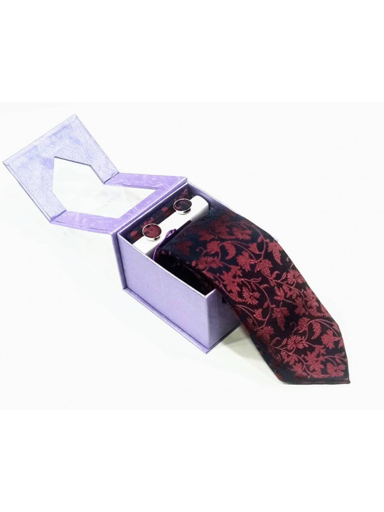  New Baroque Patterned Tie with Matching Cufflinks | Wine And Black