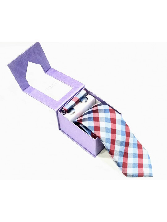  New Checked Tie with Matching Cufflinks | Blue And Red