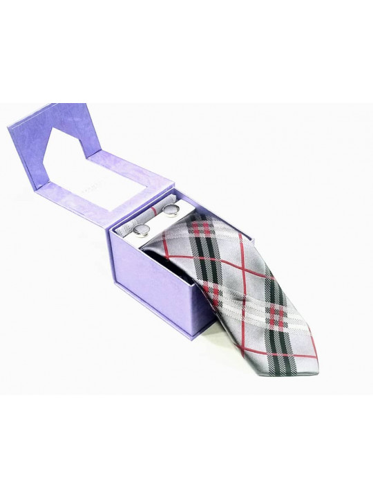  New Checked Tie with Matching Cufflinks | Ash, Black