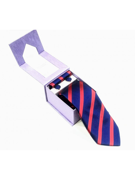 New Striped Tie with Matching Cufflinks | Navy And Red