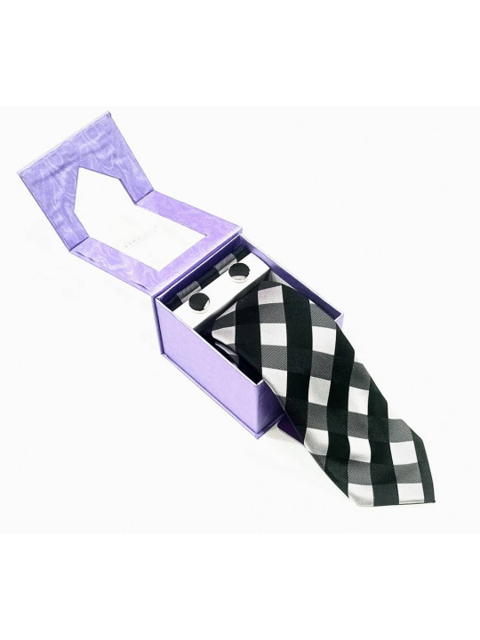  New Checked Tie with Matching Cufflinks | Black And White